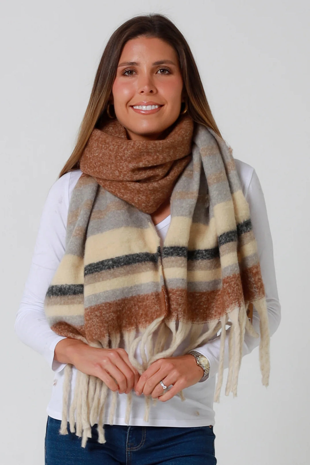 Striped Fringe Scarf  DN0130