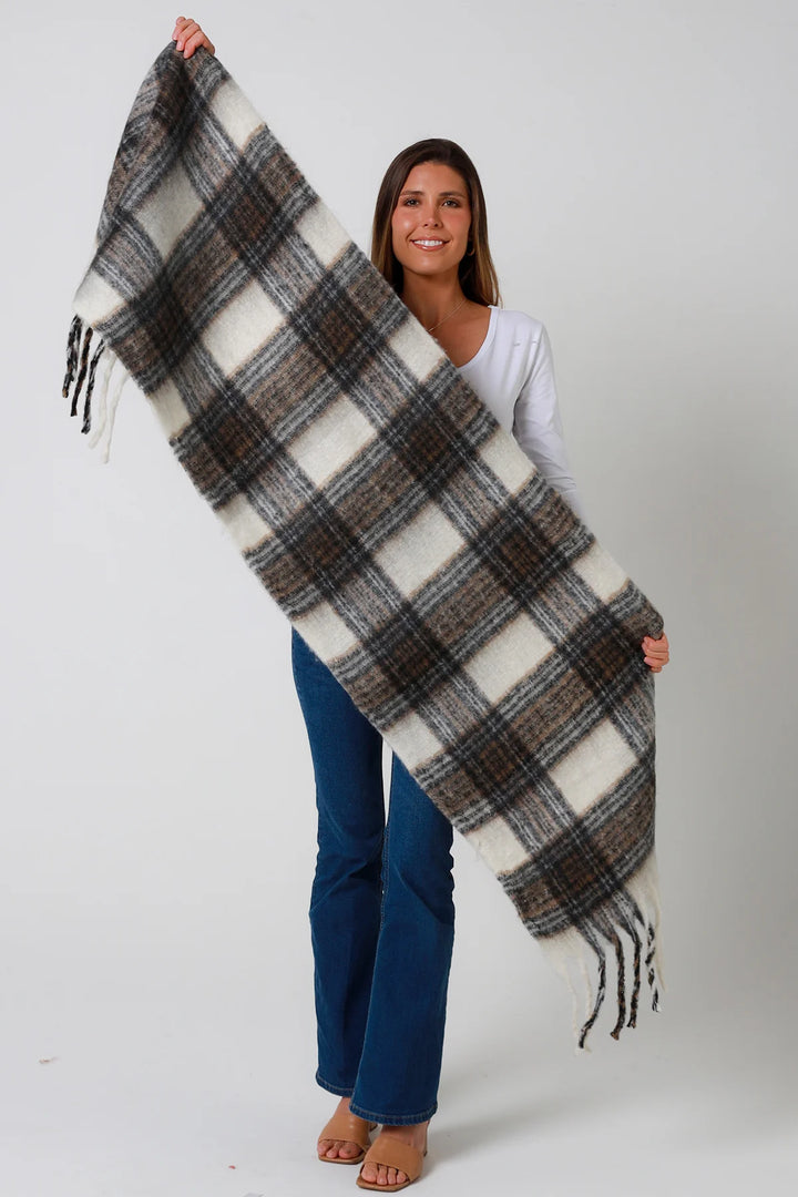 Brushed Check Fringe Scarf DN0147