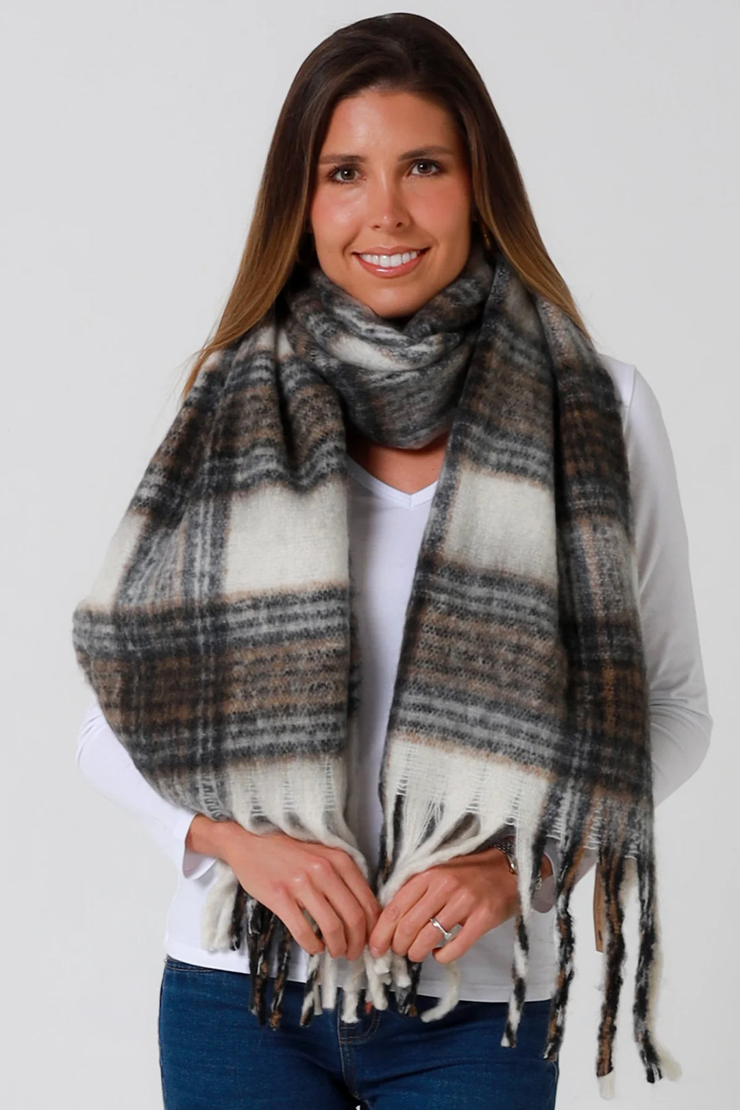 Brushed Check Fringe Scarf DN0147