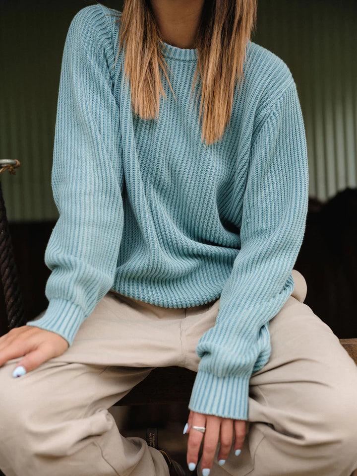Simple | Fisher Knit Crew Neck Pullover | Blue Smoke