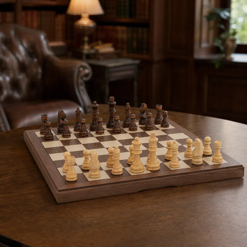 Dal Rossi Walnut Folding Chess Set | Walnut inlaid | 38cm