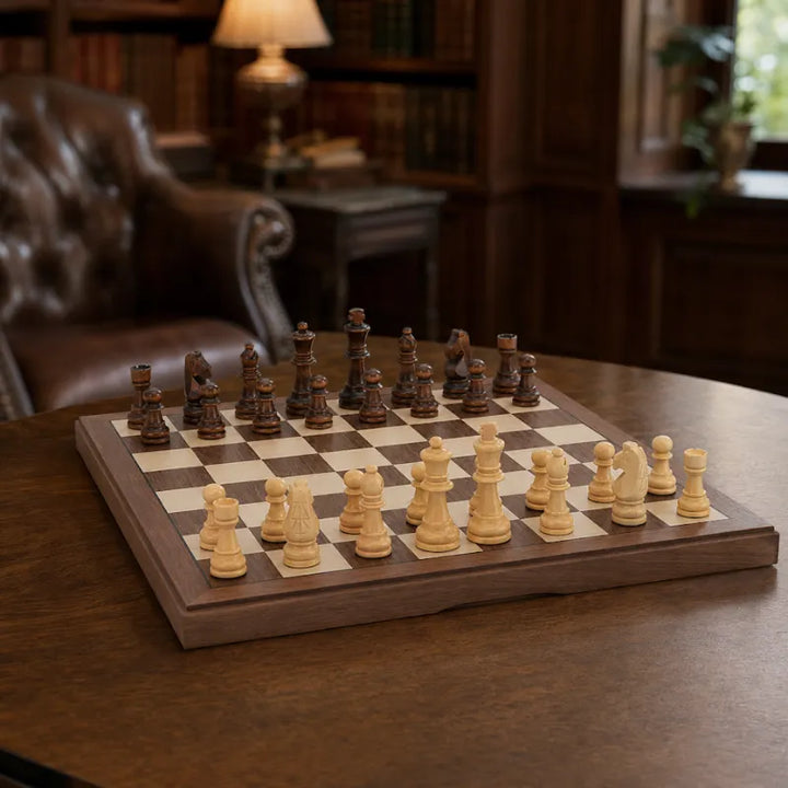 Dal Rossi Walnut Folding Chess Set | Walnut inlaid | 38cm