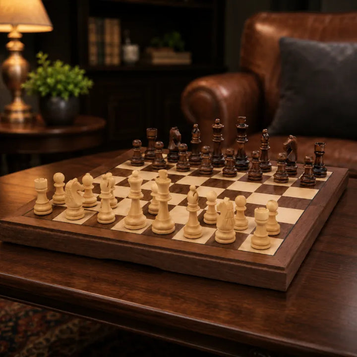 Dal Rossi Walnut Folding Chess Set | Walnut inlaid | 38cm
