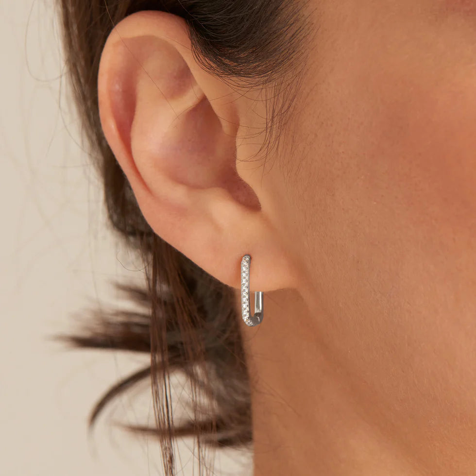 Ania | Glam Silver/CZ Oval Hoop Earrings