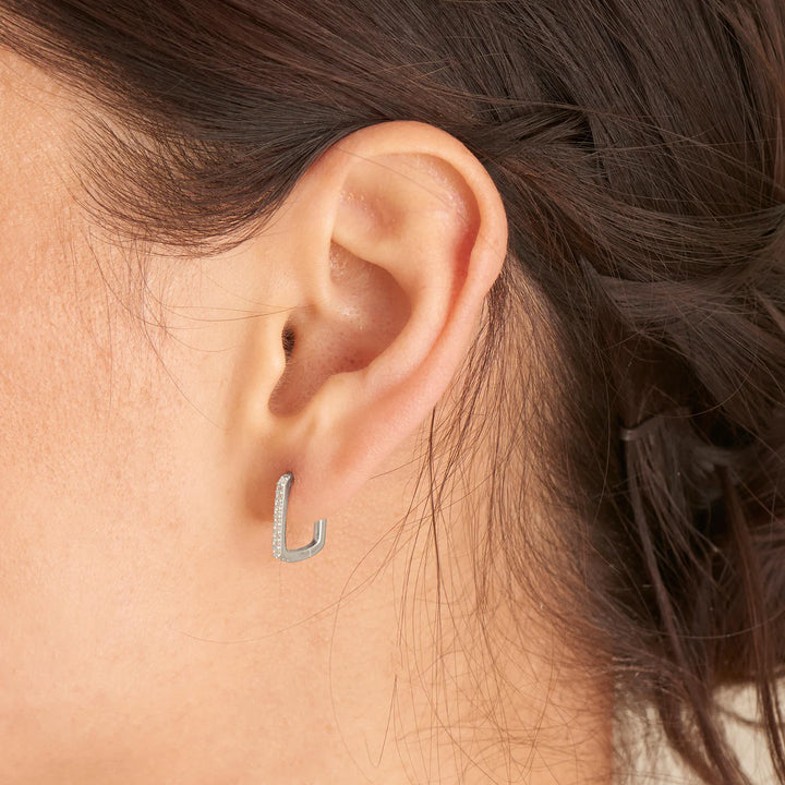 Ania | Glam Silver/CZ Oval Hoop Earrings