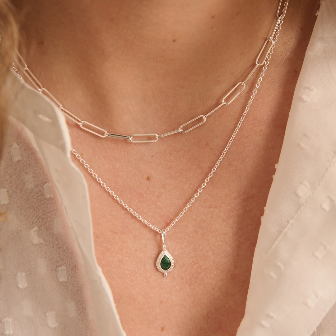 May Emerald Birthstone Necklace | Sterling Silver