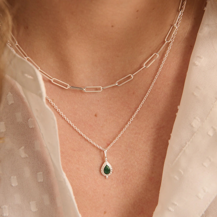 May Emerald Birthstone Necklace | Sterling Silver