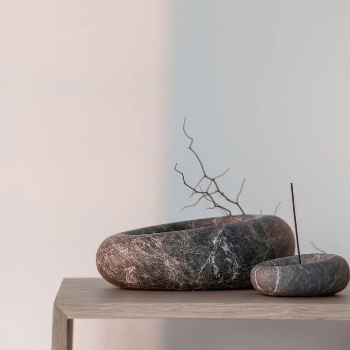 Eclipse Small Sculpted Dish & Incense Holder Tundra Grey Marble