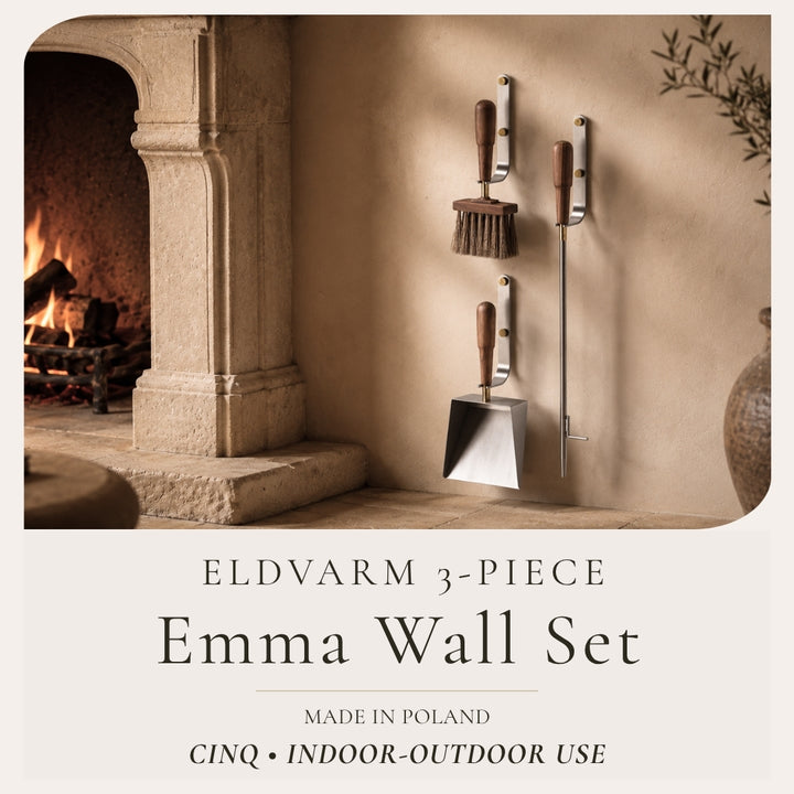 Eldvarm Emma 3-Piece Wall-Mounted Fire Tool Set | Cinq / Lumière | Indoor-Outdoor