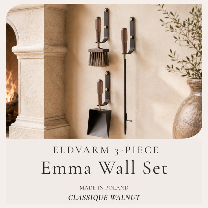 Eldvarm Emma 3-Piece Wall-Mounted Fire Tool Set | Classique Walnut