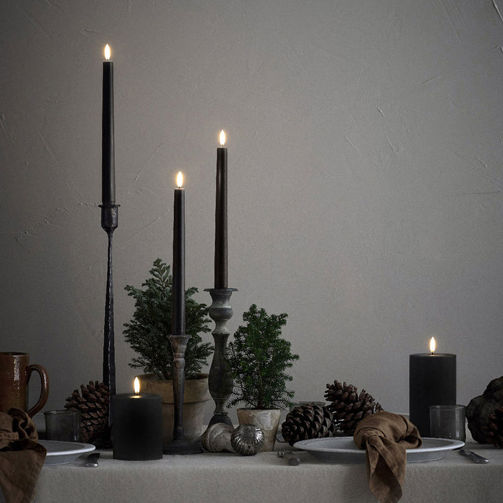 Textured Black | Flameless Taper Candles | Remote Controllable | PAIR