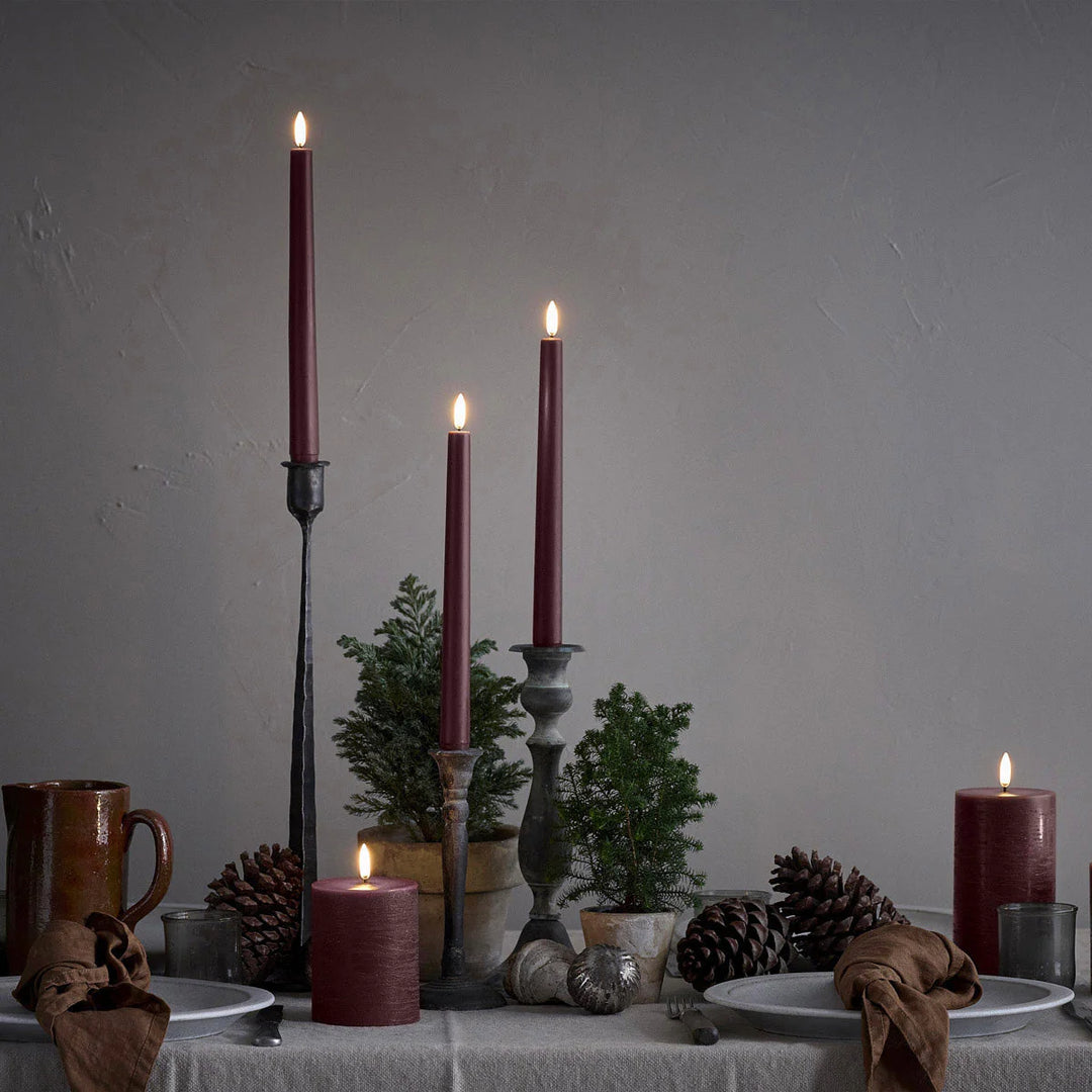 Carmine Red Textured | Flameless Taper Candles | Remote Controllable | PAIR