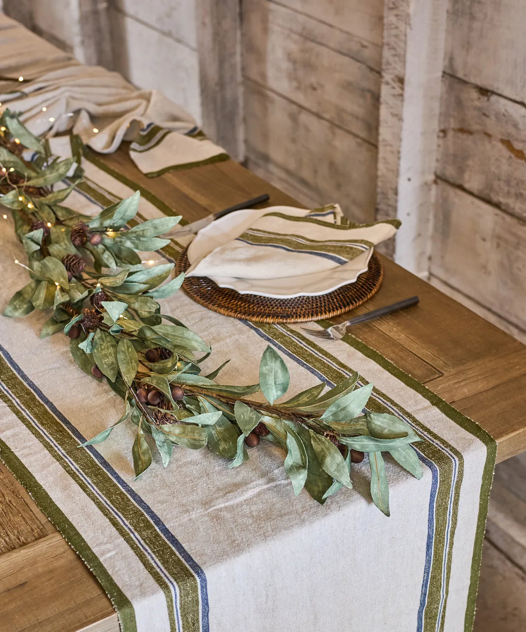 Green Selvedge Stripe Linen Table Runner | 50x180cm