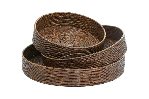 Large Round Rattan Tray | Antique Brown