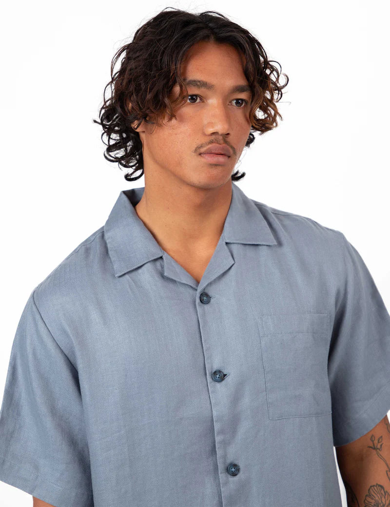 Simple | Shore Cuban Short Sleeve Shirt | Slate Blue