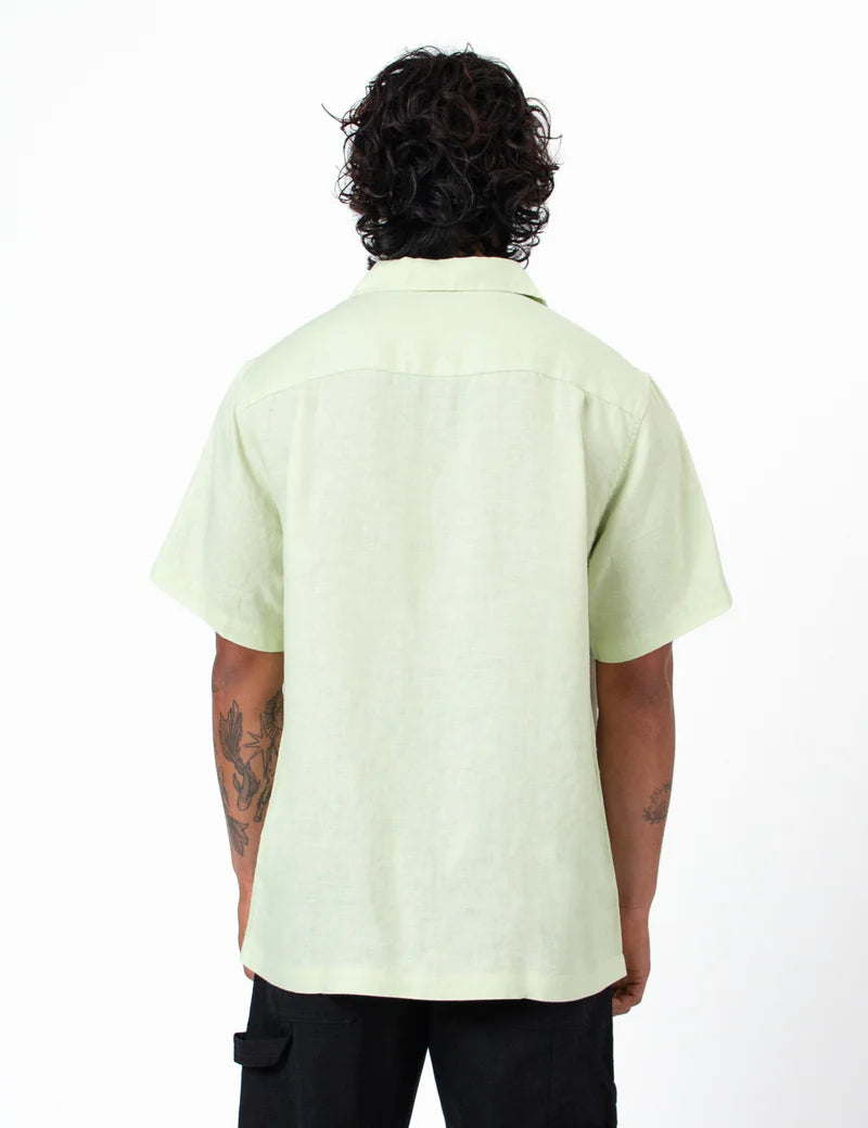 Simple | Cuban Linen Short Sleeve Shirt | Fog Green