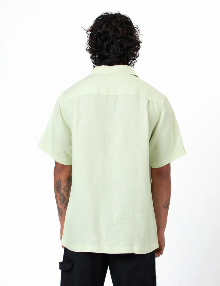 Simple | Cuban Linen Short Sleeve Shirt | Fog Green