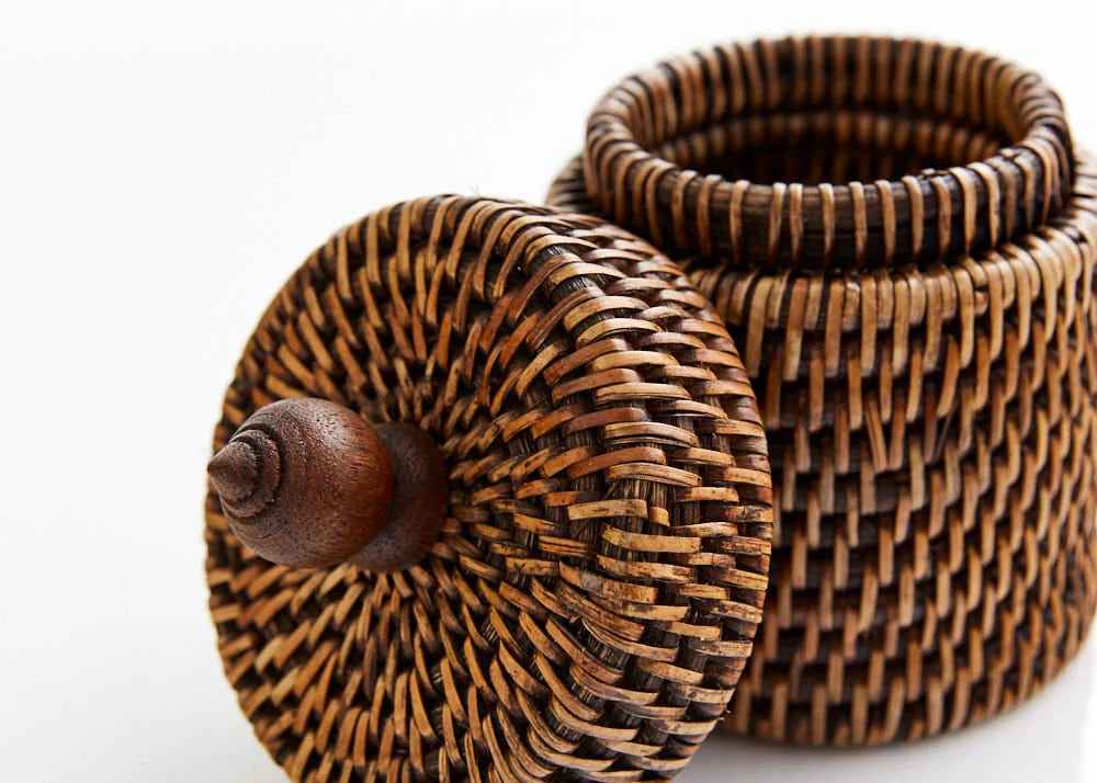 Rattan Cotton Wool Holder | Antique