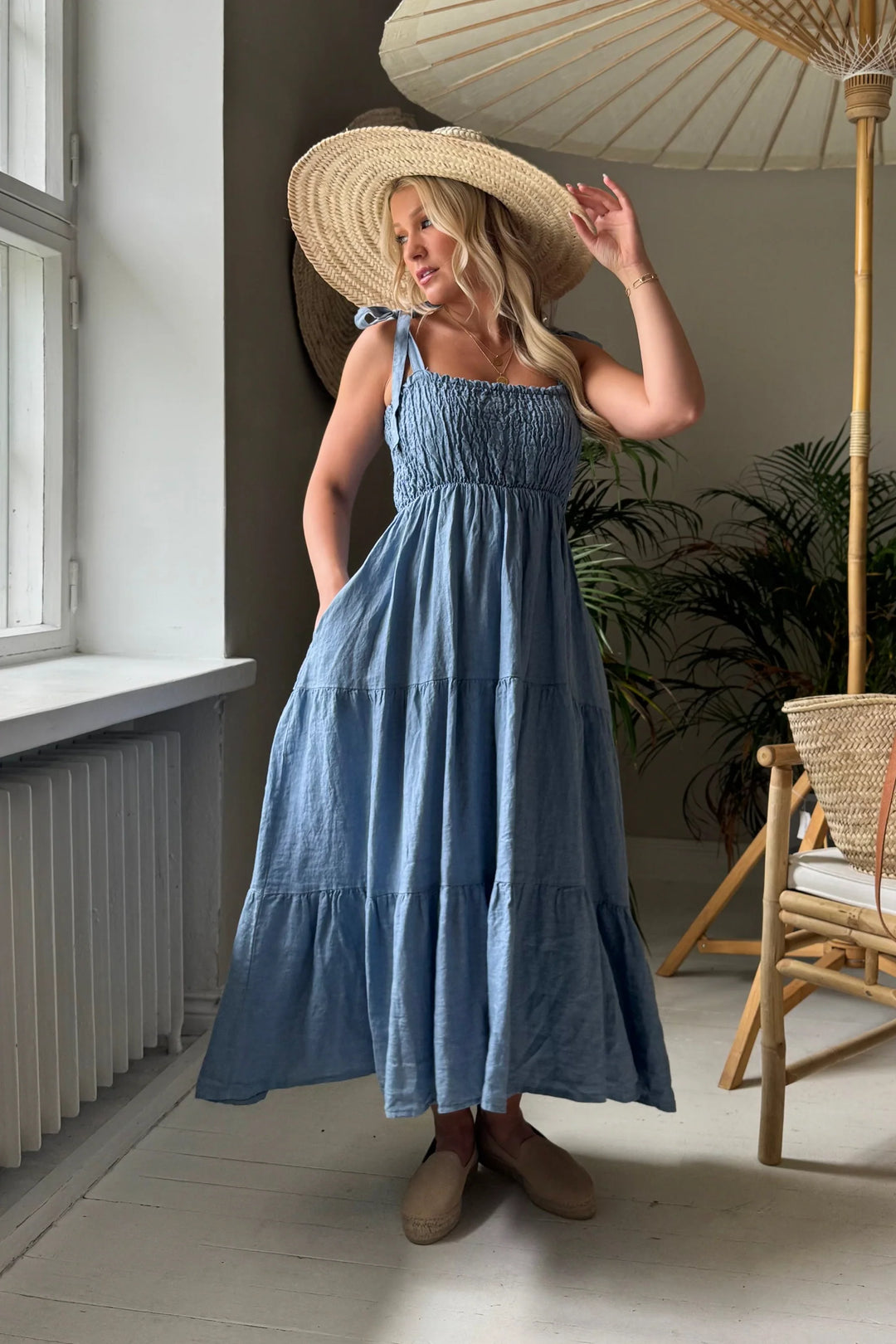 Bypias | Florentino Linen Dress | Denim Blue