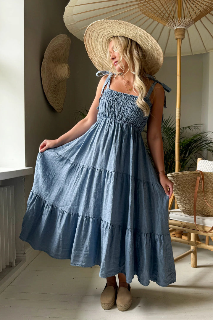 Bypias | Florentino Linen Dress | Denim Blue