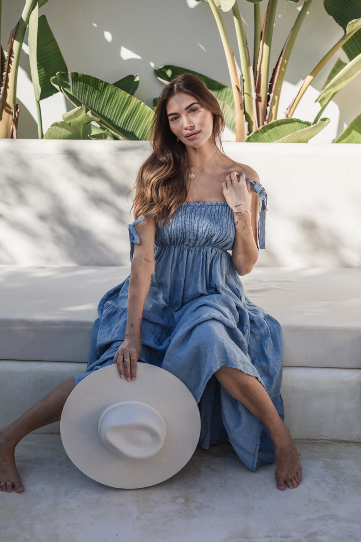 Bypias | Florentino Linen Dress | Denim Blue