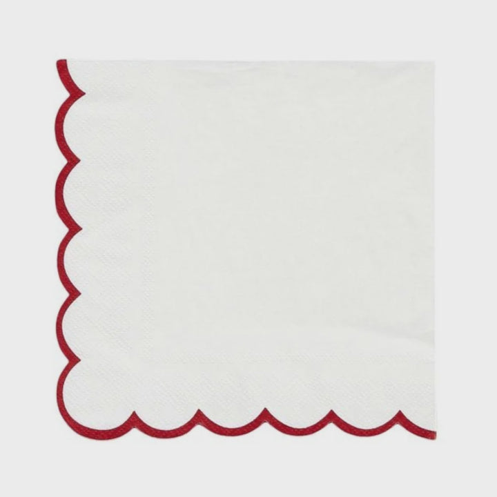 Scalloped Red White Paper Napkins | Pack of 20