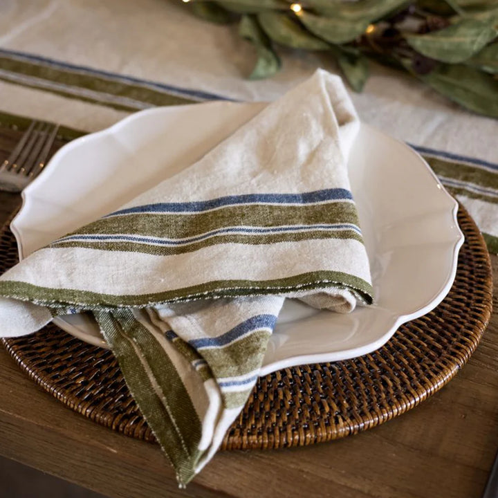 Green Selvedge Stripe Linen Table Runner | 50x180cm