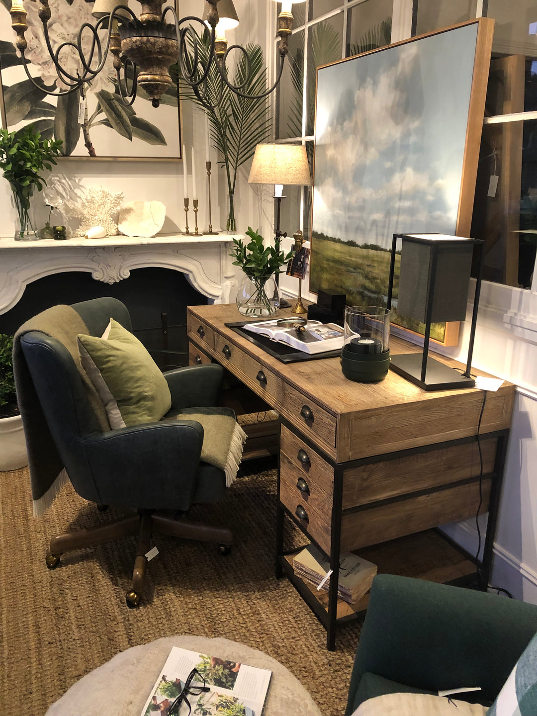 Industrial Style Twin Pedestal Desk  | Rustic Oak