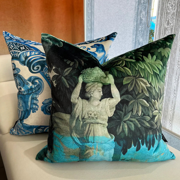 Woven Magic Tapestry Green with Statue | 55x55cm