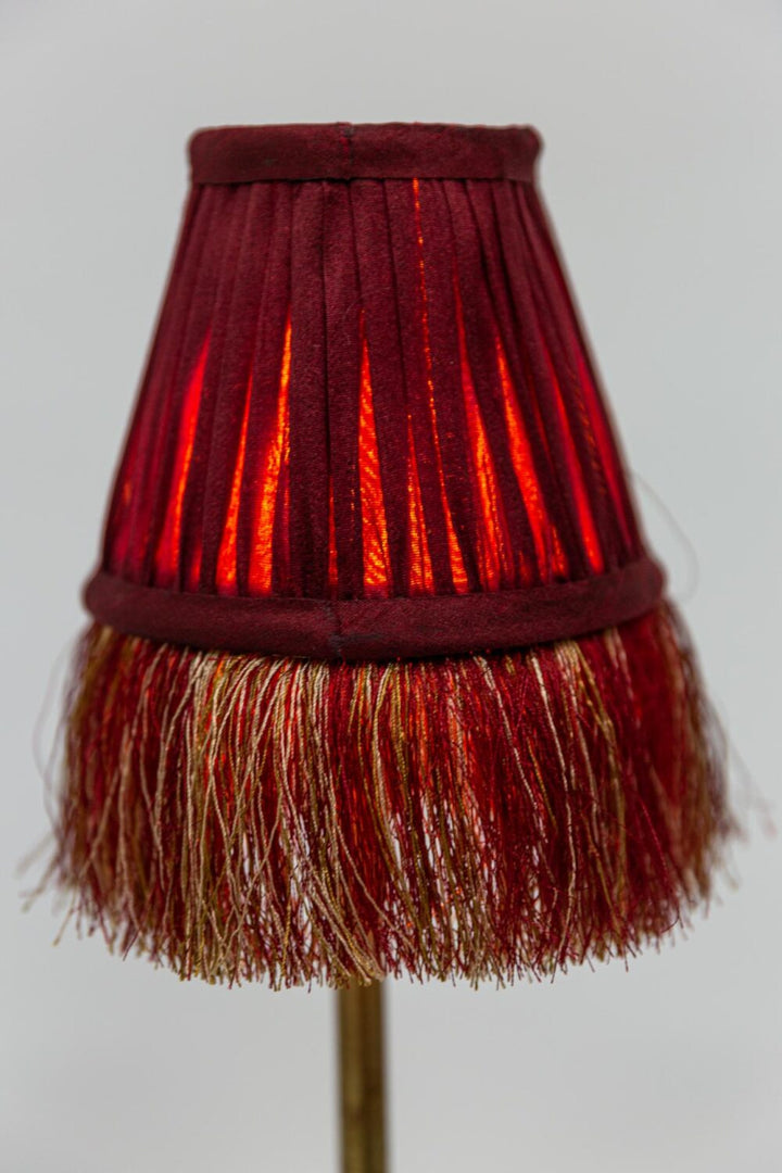 Pleated Lamp Shade with Fringe | Red | 12.5 x 7 x 10cm