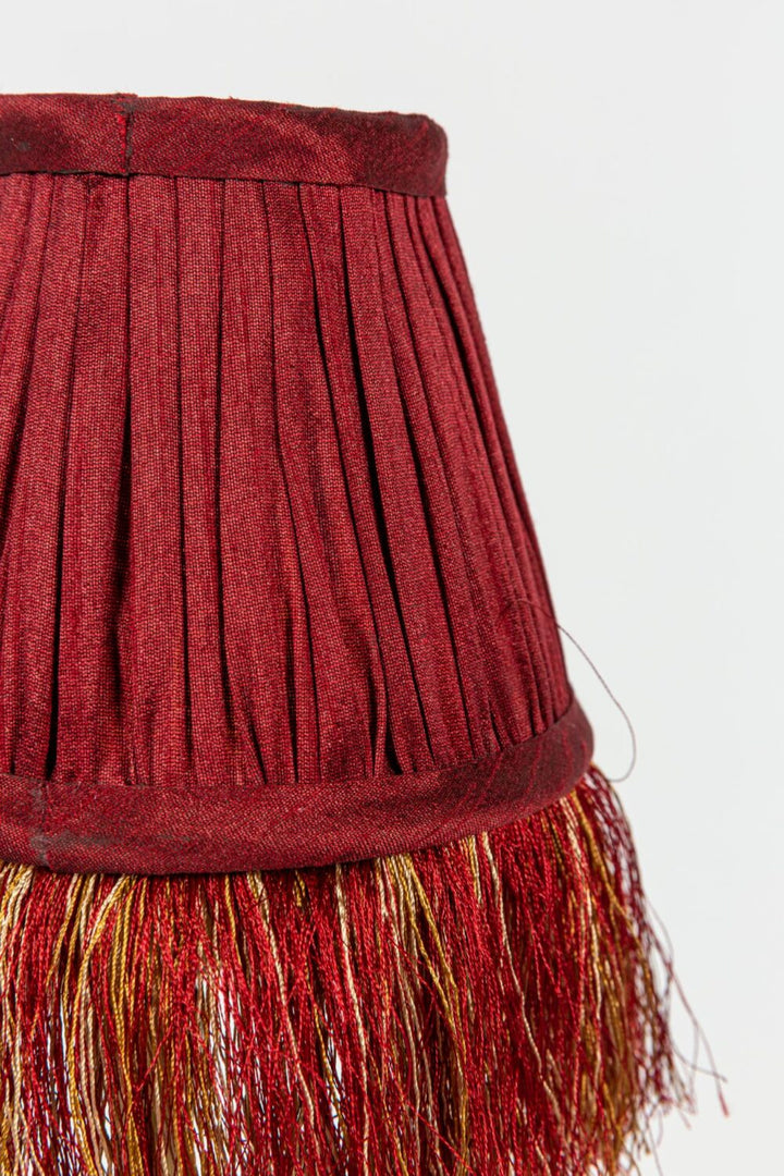 Pleated Lamp Shade with Fringe | Red | 12.5 x 7 x 10cm