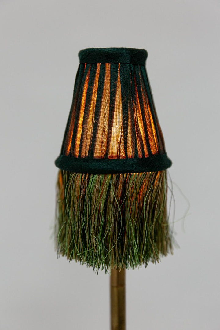 Pleated Lamp Shade with Fringe | Mini Green | 8 x 4.5cm