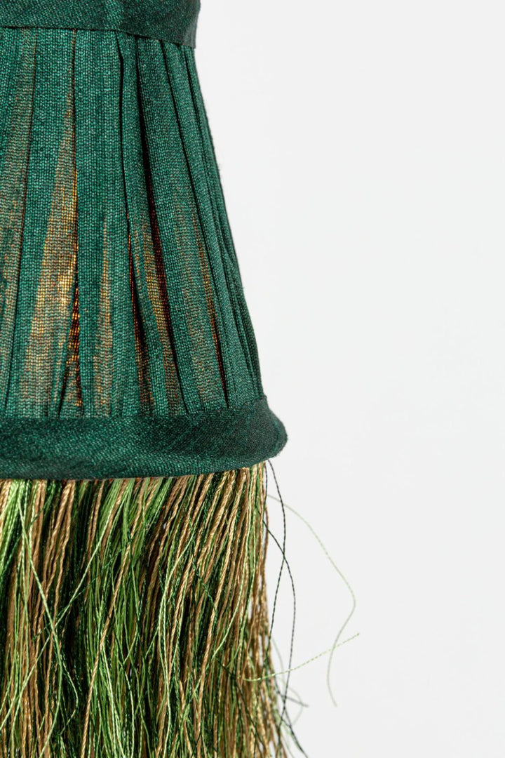 Pleated Lamp Shade with Fringe | Mini Green | 8 x 4.5cm