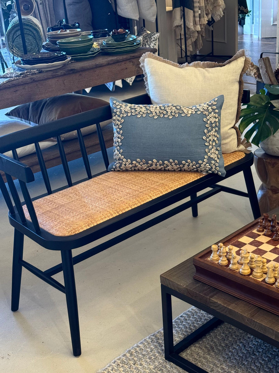 ESTATE | Black shaker style bench with rattan seat | 1200mm x450mm x730mm