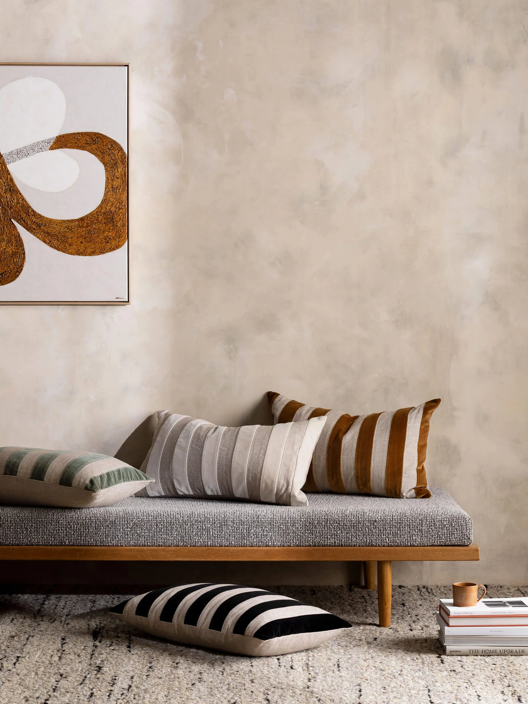 Etro Stripe Velvet & Linen Cushion & Insert | Black | 65x40cm