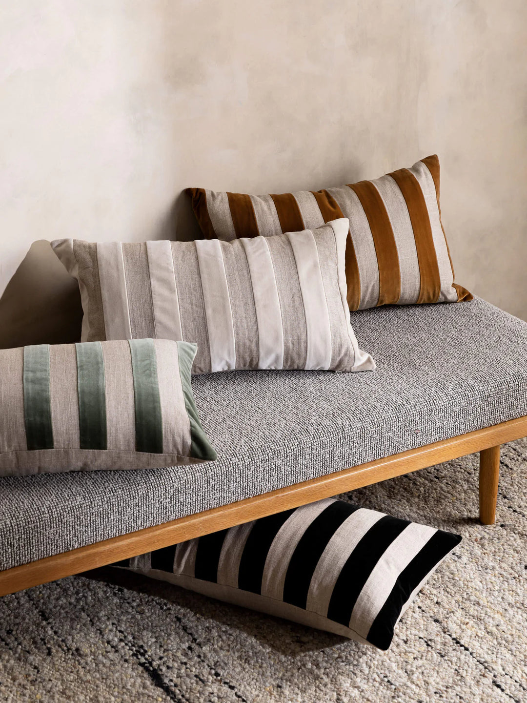 Etro Velvet & Linen Cushion & Insert | Toffee Stripe | 65x40cm