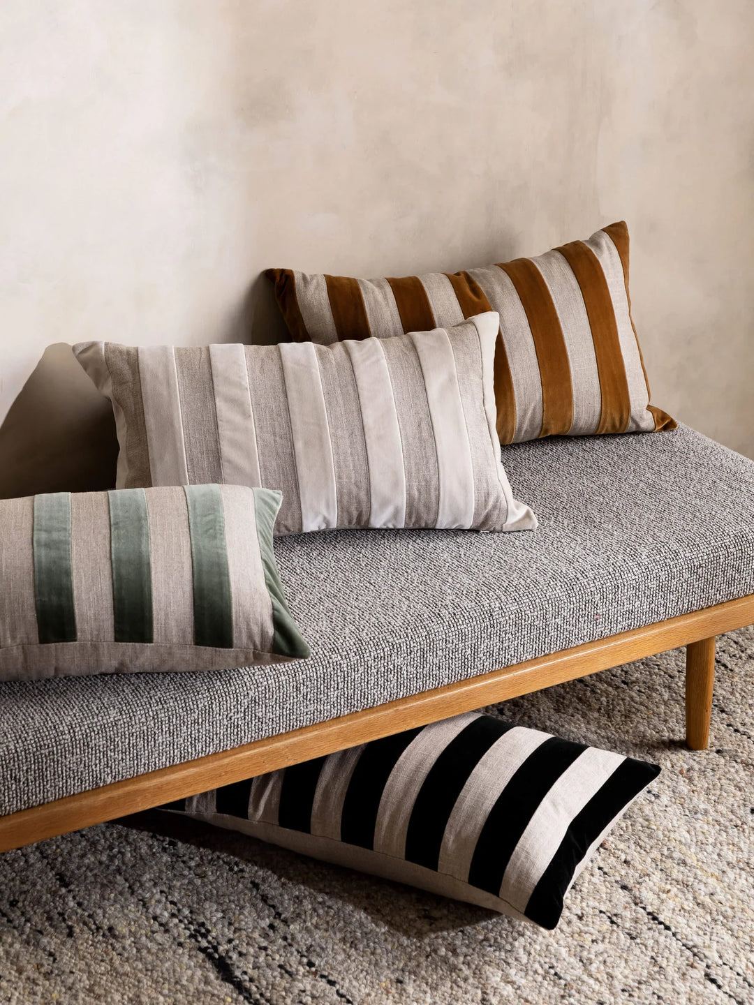 Etro Stripe Velvet & Linen Cushion & Insert | Black | 65x40cm