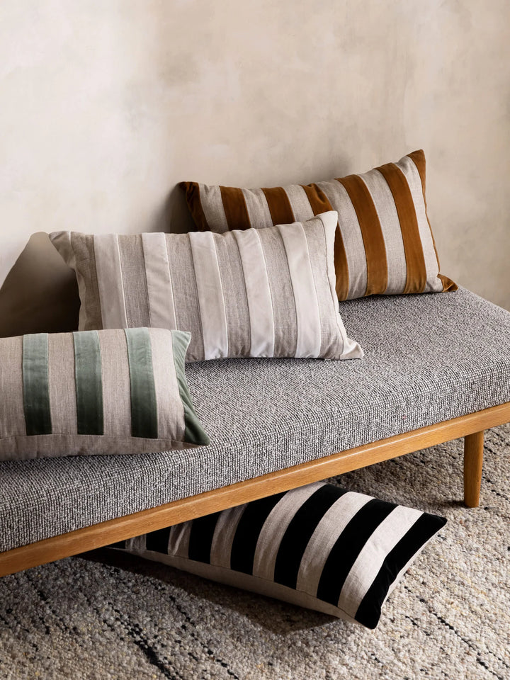 Etro Stripe Velvet & Linen Cushion & Insert | Black | 65x40cm