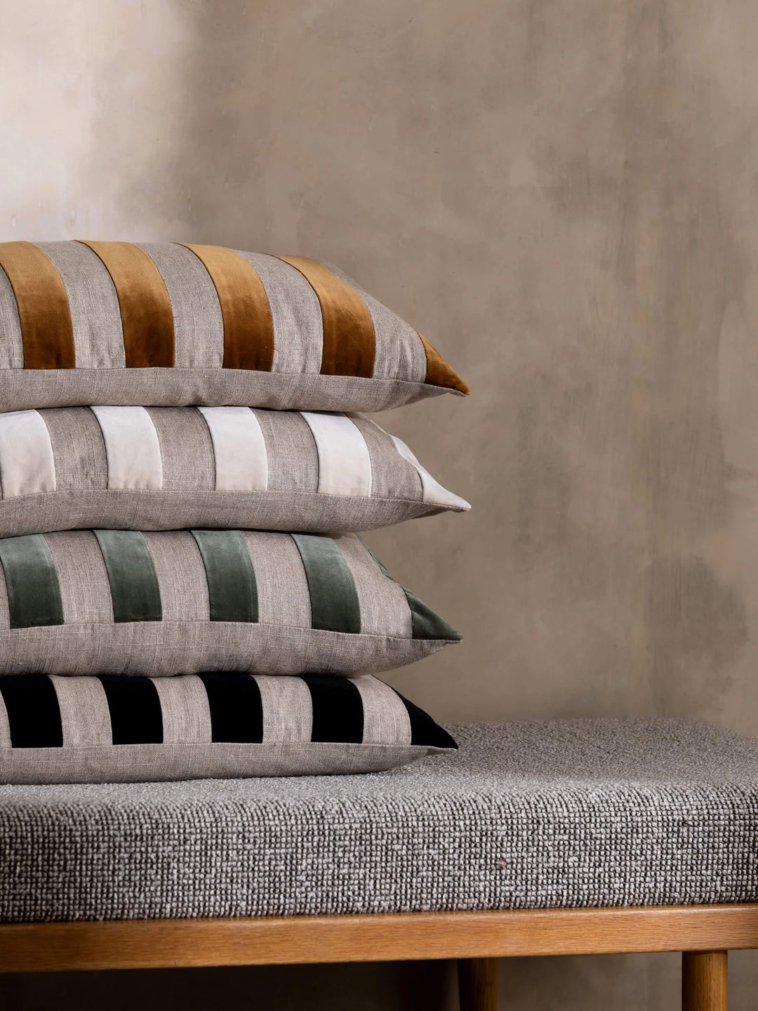 Etro Stripe Velvet & Linen Cushion & Insert | Black | 65x40cm