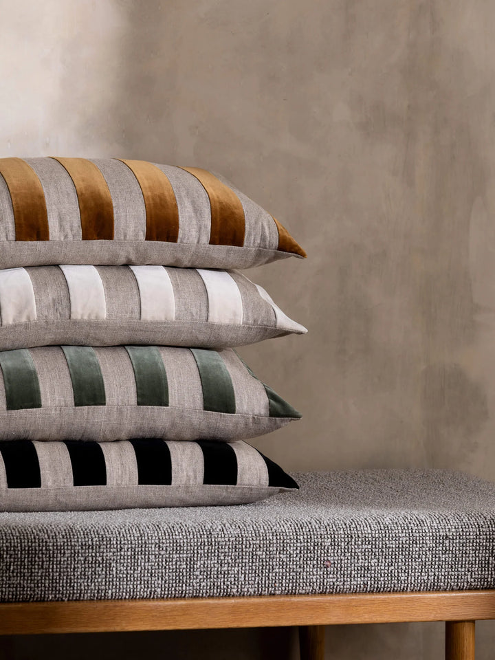 Etro Stripe Velvet & Linen Cushion & Insert | Black | 65x40cm
