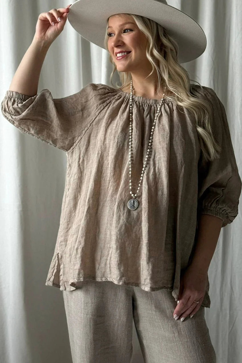 Bypias | Lily Linen Top | Cashmere