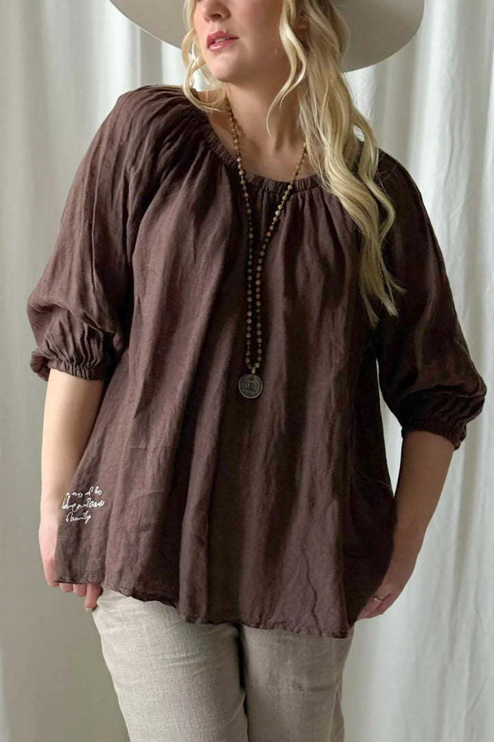 Bypias | Lily Linen Top | Coffee