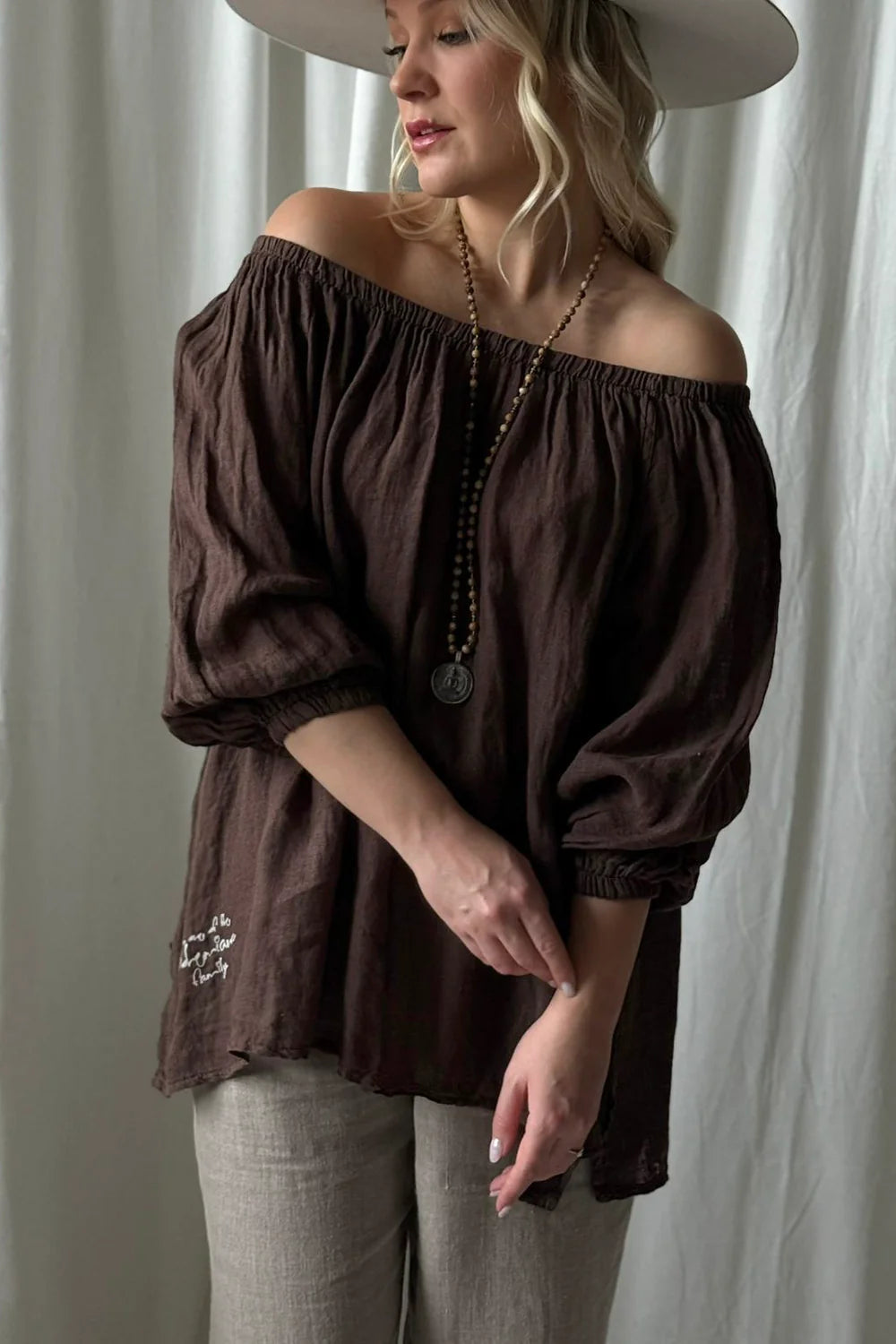 Bypias | Lily Linen Top | Coffee