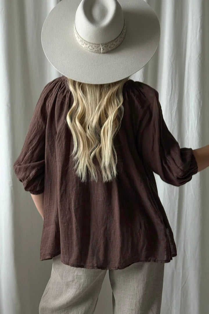 Bypias | Lily Linen Top | Coffee