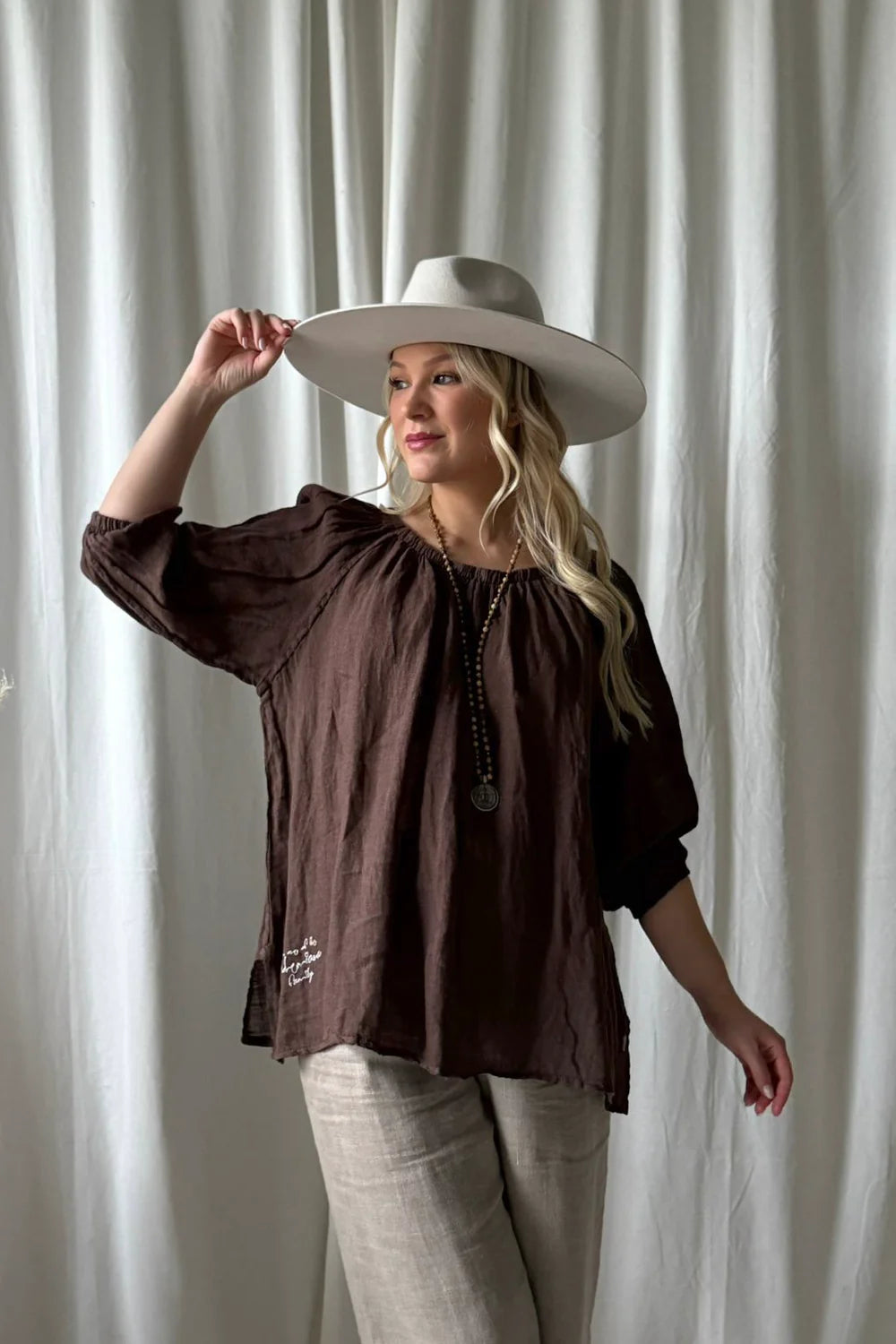 Bypias | Lily Linen Top | Coffee