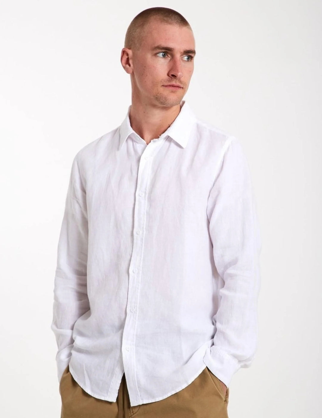Simple | Men’s Linen long sleeve shirt | White