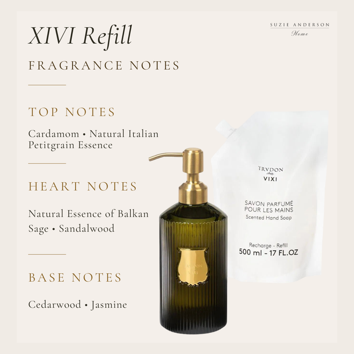 Trudon | REFILL Hand wash 500ml | VIXI | Petitgrain, Sage Natural Essence and Organic Sandalwood