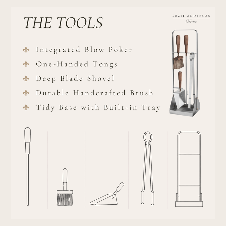 Eldvarm Emma 5-Piece Companion Fire Tool Set | Cinq / Lumière | Indoor-Outdoor