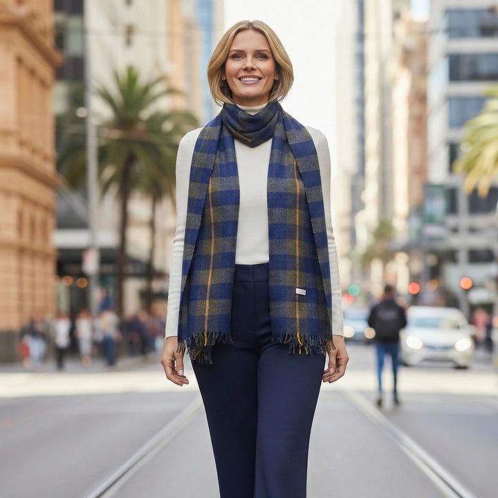 Mavis Blue Merino Wool Scarf – 70 x 180 cm