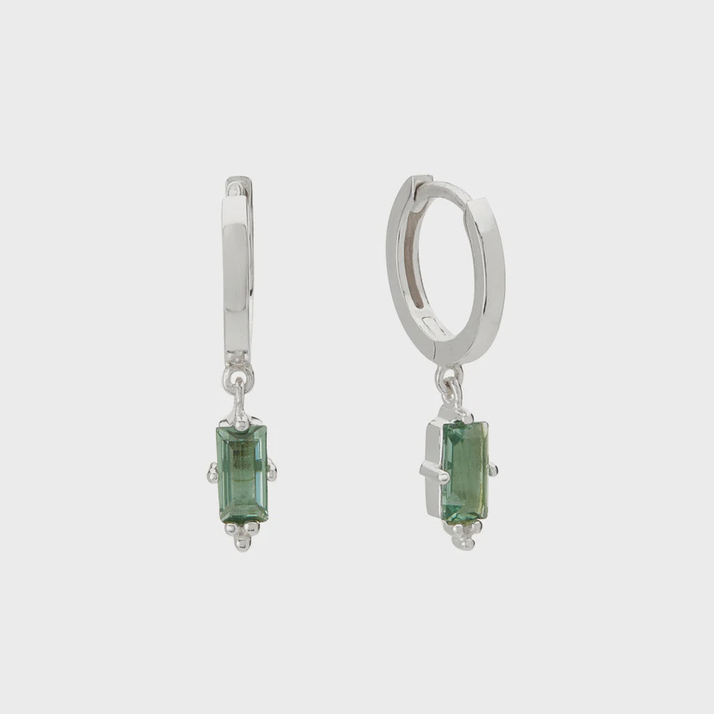 Hanging Huggies with Green Quartz | Sterling Silver